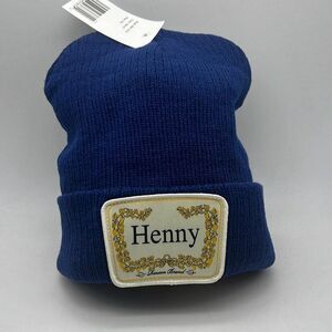 Henny Embroidered logo Patch casual cozy Acrylic Beanie  Navy blue NWT unisex‎